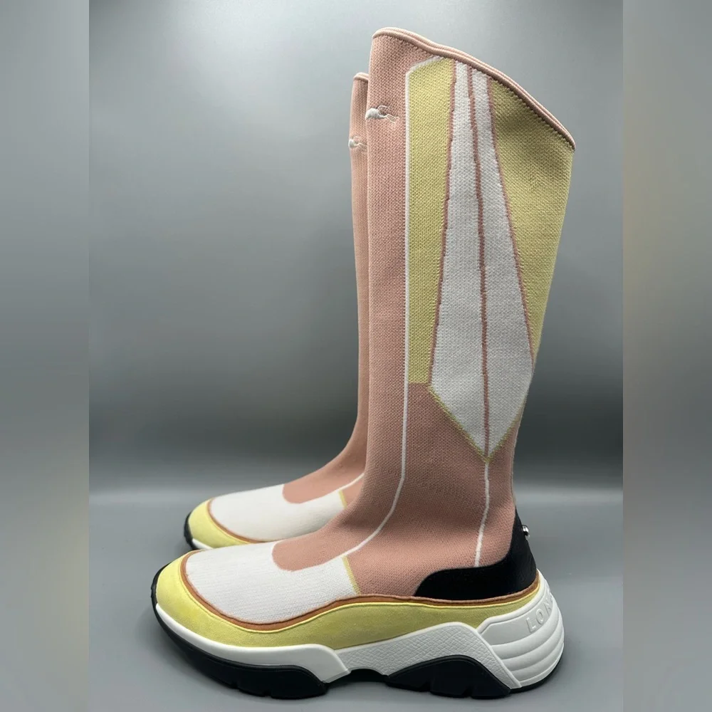 Longchamp Pink Yellow Tall Shaft Tennis Boots Sneakers